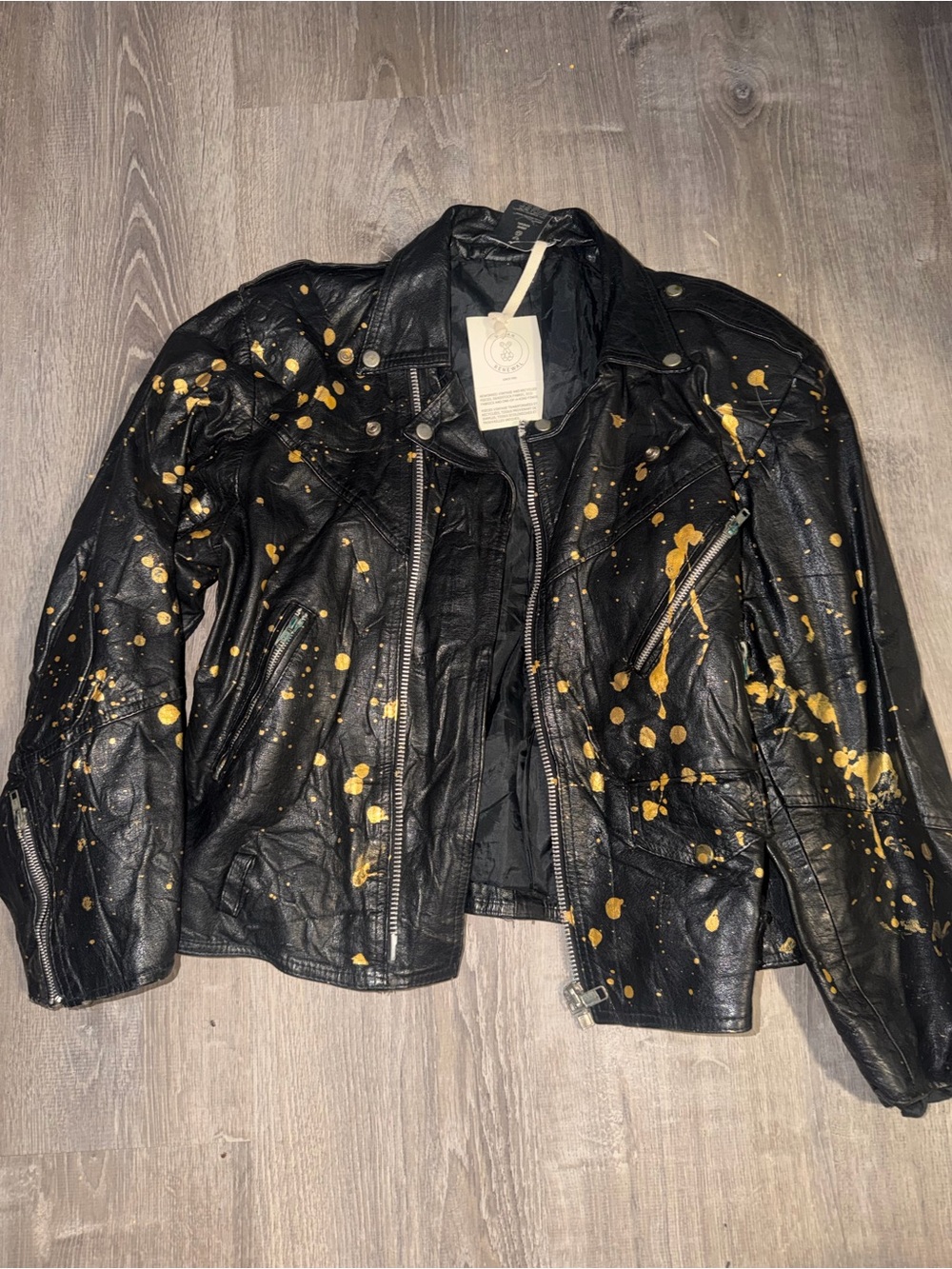 Urban Outfitters Black Leather Jacket with Gold Splatter (Urban Renewal)